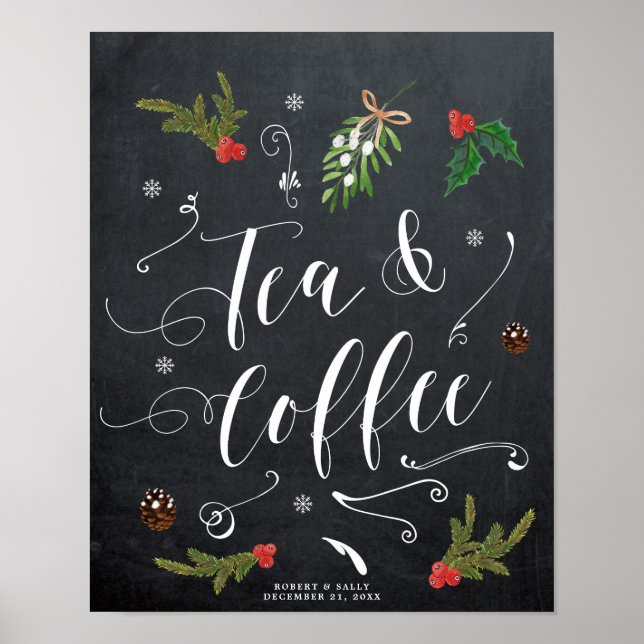 Affiche enseigne de thé et café de Noël d'hiver mariage (Devant)