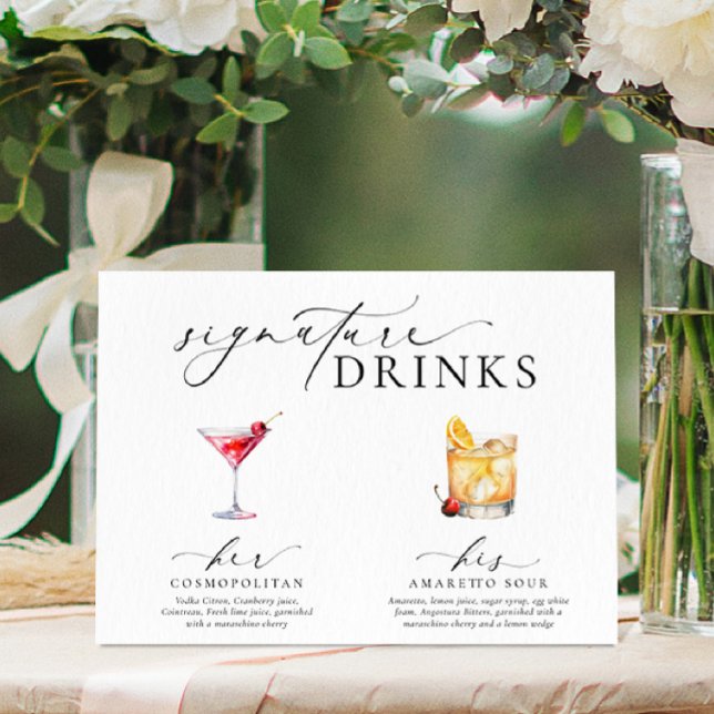 Affiche Enseigne des boissons signatures modernes minimali (Signature Drinks Sign Ellesmere White)