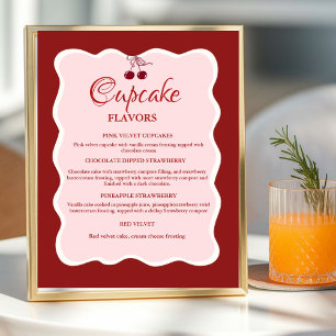 Affiche Enseigne des saveurs de Cupcake rouge et rose pour