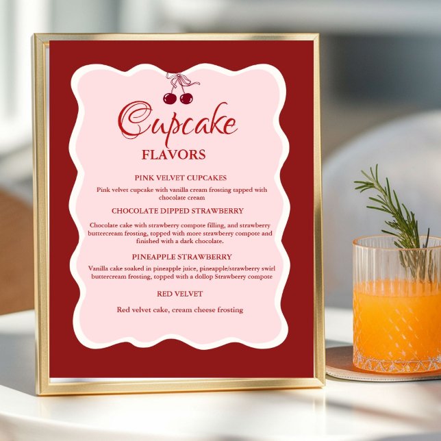 Affiche Enseigne des saveurs de Cupcake rouge et rose pour (Créateur téléchargé)