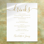 Affiche Enseigne du menu des boissons Gold Signature Scrip<br><div class="desc">Ce signe de menu de boissons minimaliste en or élégant est parfait pour votre célébration de mariage. Conçu par Thisisnotme©</div>