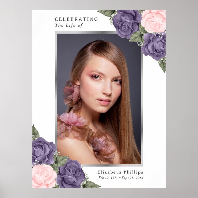Affiche Enseigne funéraire commémorative photo argent rose (Devant)