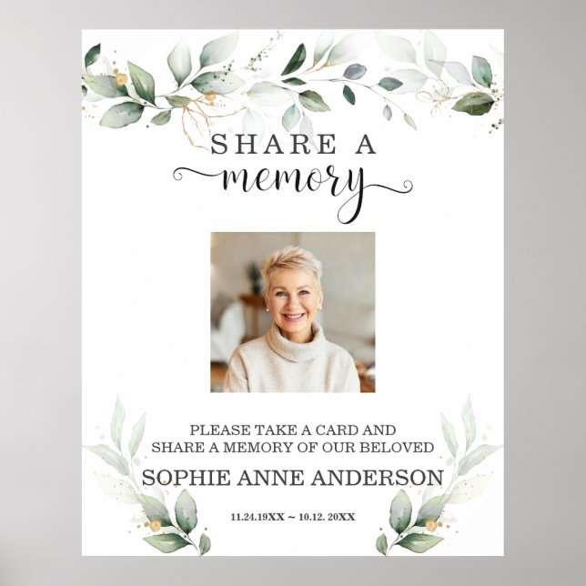 Affiche Enseigne funéraire de souvenir de verdure dorée (Devant)