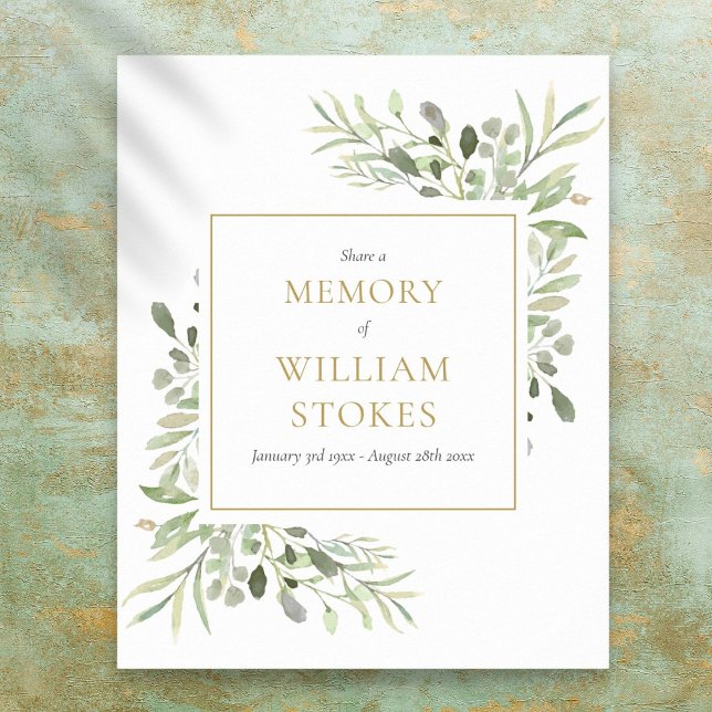 Affiche Enseigne funéraire de verdure Partagez un souvenir (Greenery Funeral Share A Memory Sign)
