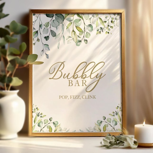 Affiche Enseigne Greenery aquarelle bulle bar pop fizz cli (Créateur téléchargé)