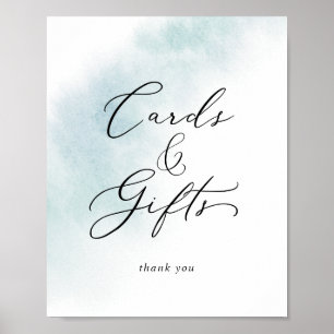 Affiche Enseigne Lavis Aquarelle Bleue Cartes et Cadeaux