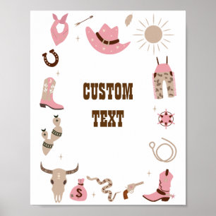 Affiche Enseigne personnalisée Baby Shower Cowgirl Rose