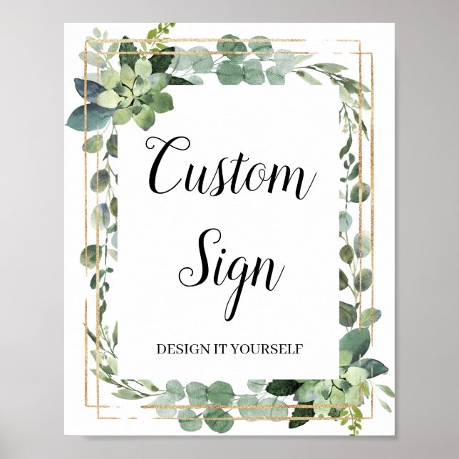 Affiche Enseigne personnalisée boho vert succulente paille (Devant)