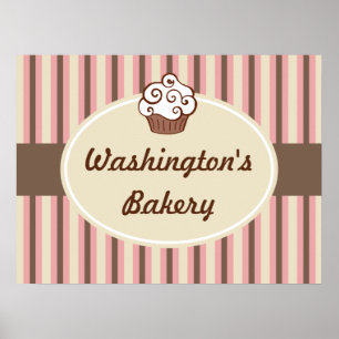 Affiche Enseigne rayée de boulangerie de cupcake