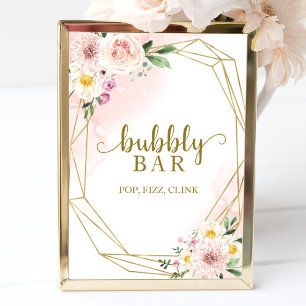 Affiche Enseigne Rose Florale Bulles Bar Pop Fizz Clink