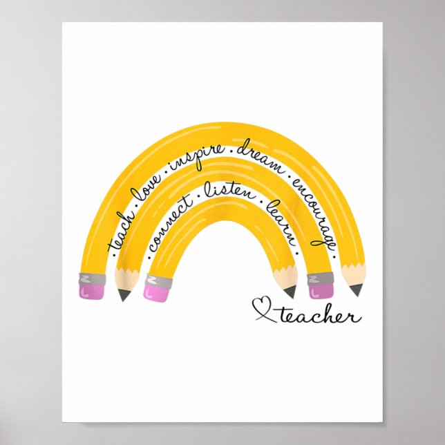 Affiche Enseigner Amour Inspirer Arc-en-ciel Crayon Enseig (Devant)