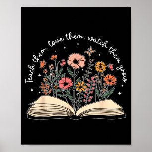 Affiche Enseigner Amour Regarder Croître Rétro Enseignant