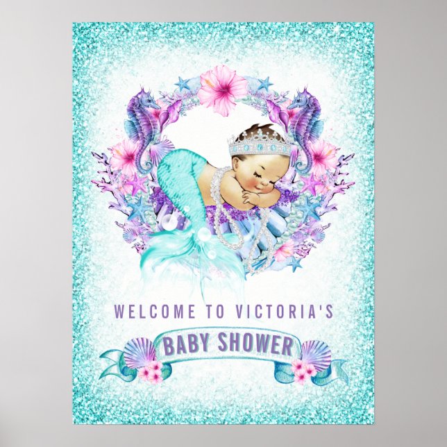 Affiche Enseignes de Baby Shower Sirène (Devant)