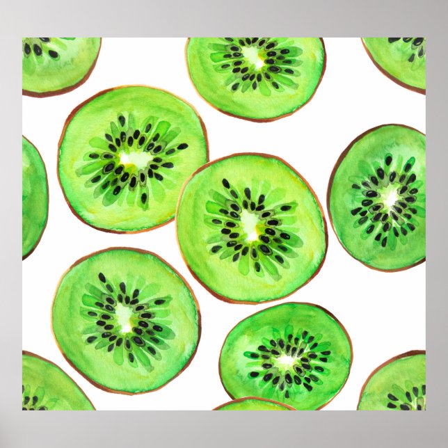 Affiche Ensemble d'aquarelle aux fruits Kiwi verts (Devant)