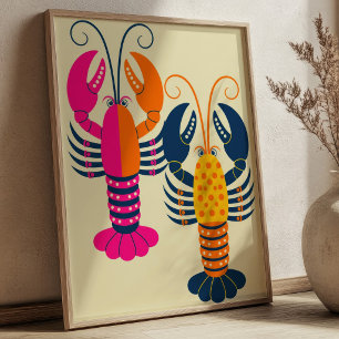 Affiche Ensemble de 2 homards mignons Coloré et stylisé Fr