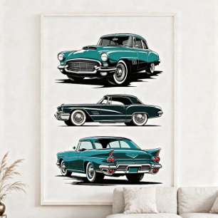 Affiche Ensemble de 3 voitures anciennes.