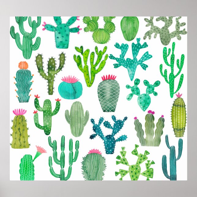 Affiche Ensemble de cactus aquarelle : Collection artistiq (Devant)