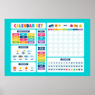 Affiche Ensemble de calendrier mignon Kawaii