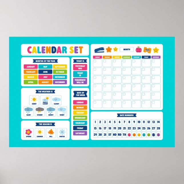 Affiche Ensemble de calendrier mignon Kawaii (Devant)