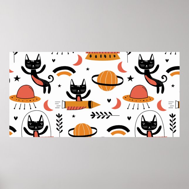 Affiche Ensemble de chats mignons illustration design vint (Devant)