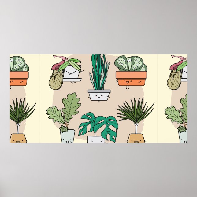 Affiche Ensemble de plantes de maison mignons dans des pot (Devant)