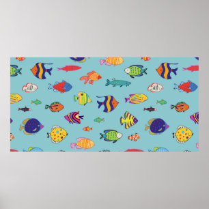 Affiche Ensemble de poissons tropicaux. ligne sans couture