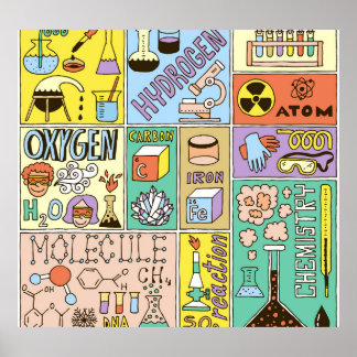 Affiche Ensemble d'illustrations Vintages de la chimie