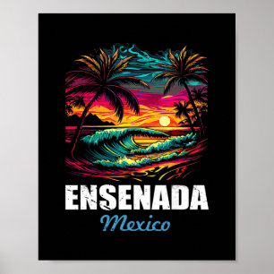 Affiche Ensenada Retro Mexique Coucher de soleil Souvenir