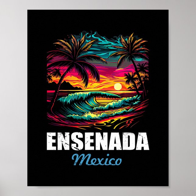 Affiche Ensenada Retro Mexique Coucher de soleil Souvenir  (Devant)
