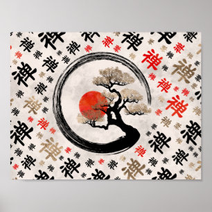 Affiche Enso Cercle Bonsai Tree sur le motif des symboles 
