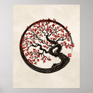 Affiche Enso Zen Cercle Sakura arbre