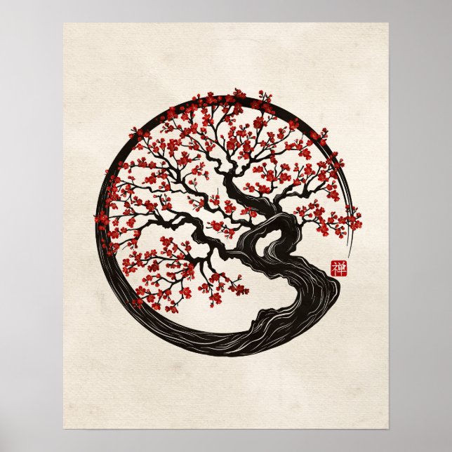 Affiche Enso Zen Cercle Sakura arbre (Devant)