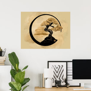 Affiche Enso Zen Circle Bonsai - Golden Sunrise