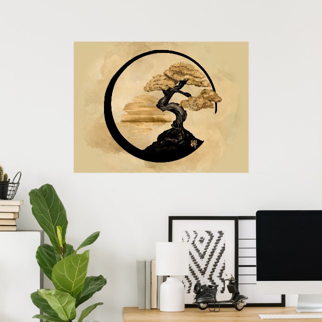 Affiche Enso Zen Circle Bonsai - Golden Sunrise (Bureau à domicile)