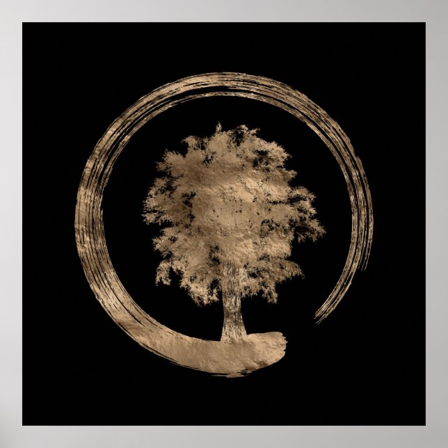 Affiche Enso Zen Circle et Arbre - Or sur noir (Devant)