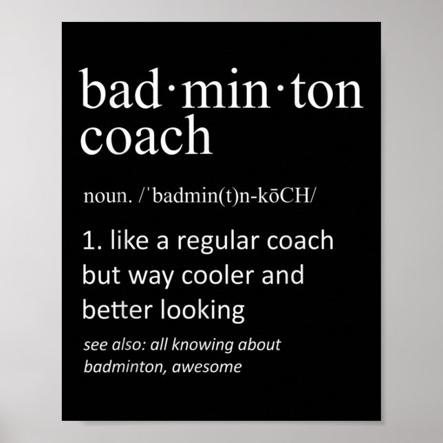 Affiche Entraîneur de badminton Définition de dictionnaire (Devant)