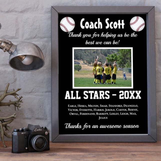 Affiche Entraîneur de baseball cadeau avec photo d'équipe (Créateur téléchargé)