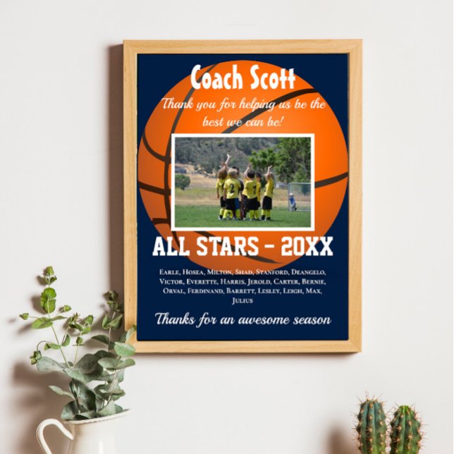 Affiche Entraîneur de basket-ball cadeau avec photo d'équi (Créateur téléchargé)