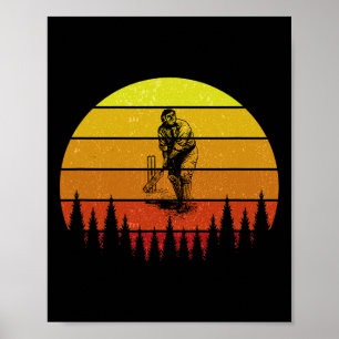 Affiche Entraîneur de cricket Rétro Vintage Coucher de sol