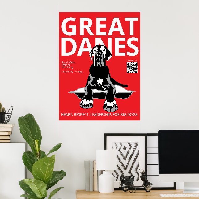 Affiche Entraîneur de Dogue Allemand Noir Rouge Blanc  (Bureau à domicile)