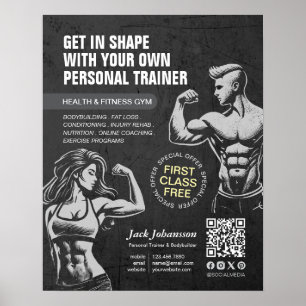 Affiche Entraîneur de fitness moderne Bodybuilding Instruc
