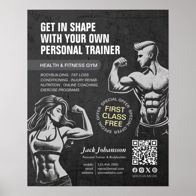 Affiche Entraîneur de fitness moderne Bodybuilding Instruc (Devant)