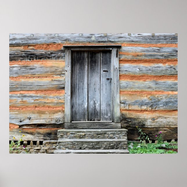 Affiche Entrée de vieille porte en bois (Devant)