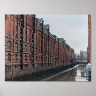 Affiche Entrepôts du canal de Hambourg en Allemagne en hiv
