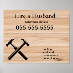 Affiche Entrepreneur en bâtiment marteau en bois rustique