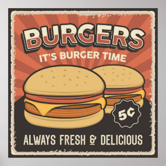 Affiche entreprise de hamburger vintage rétro