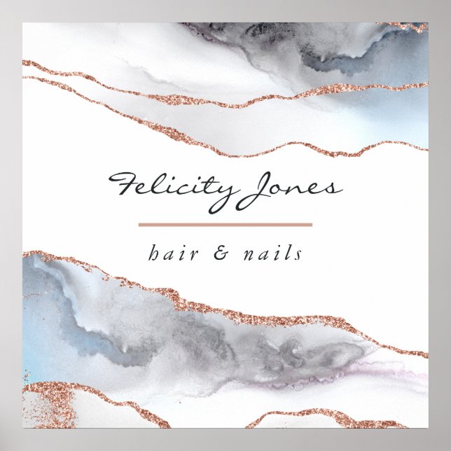 Affiche Entreprise Gold Agate Blanche et Rose (Devant)