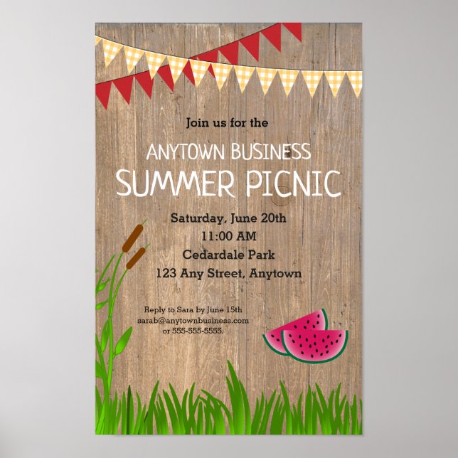 Affiche Entreprise Summer Picnic Rustic Invitation (Devant)