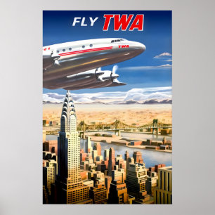 Affiche Envolez-vous avec TWA Trans World Airlines Chrysle