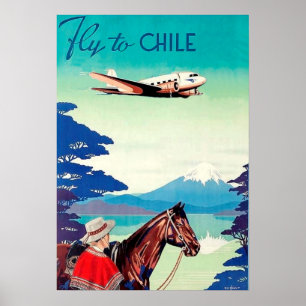 Affiche Envolez-vous pour le Chili, homme avec cheval, com